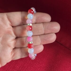 (4 For $30) Hand Crafted Red and Pink Glass Beaded Bracelet